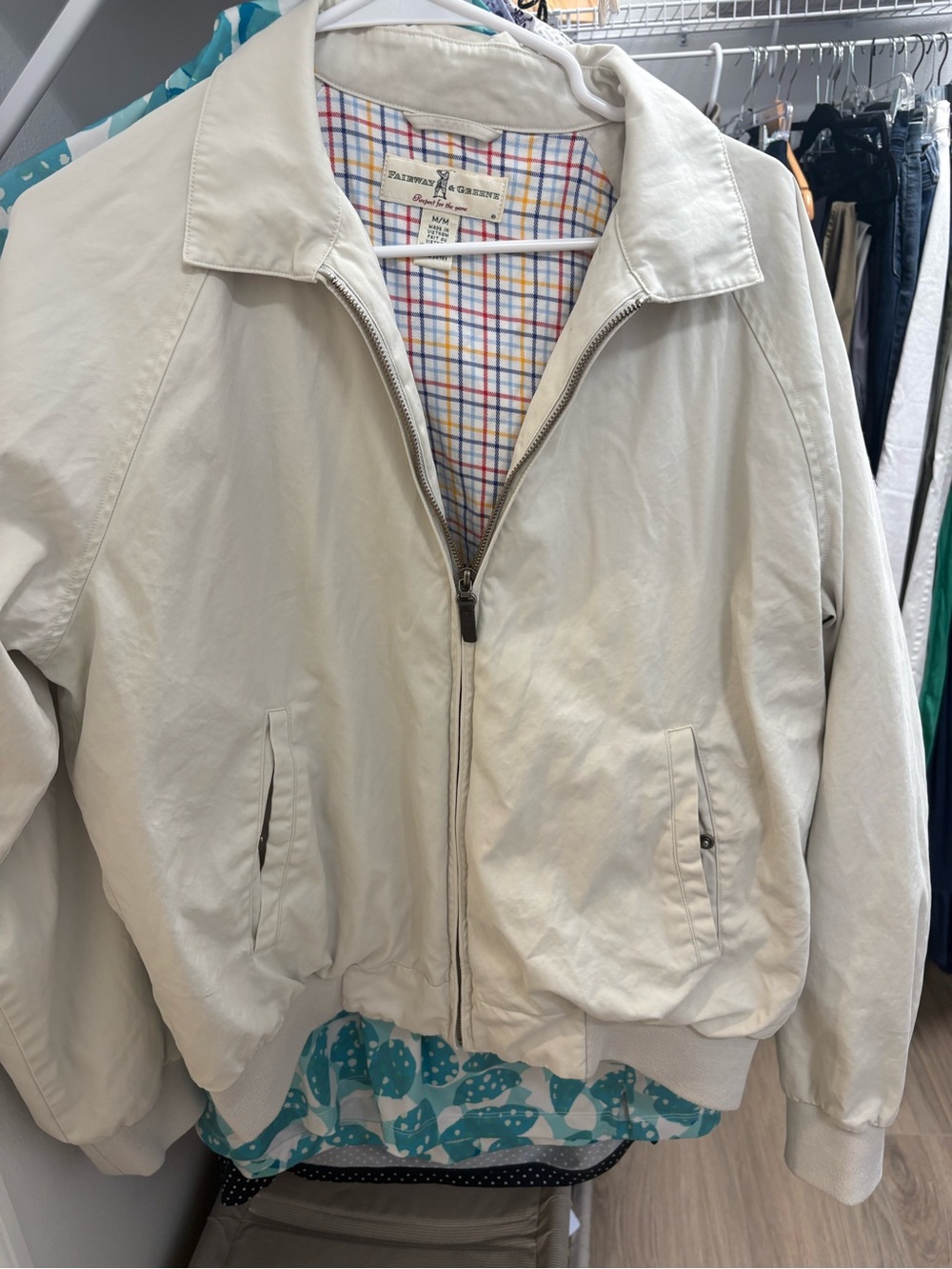 Fairway & Greene Cream Zip Bomber Jacket